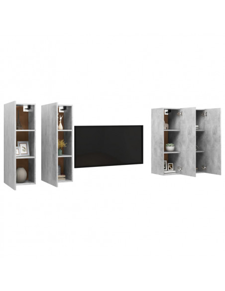 Mobili TV 4 pz Grigio Cemento 30,5x30x90cm in Legno Multistrato