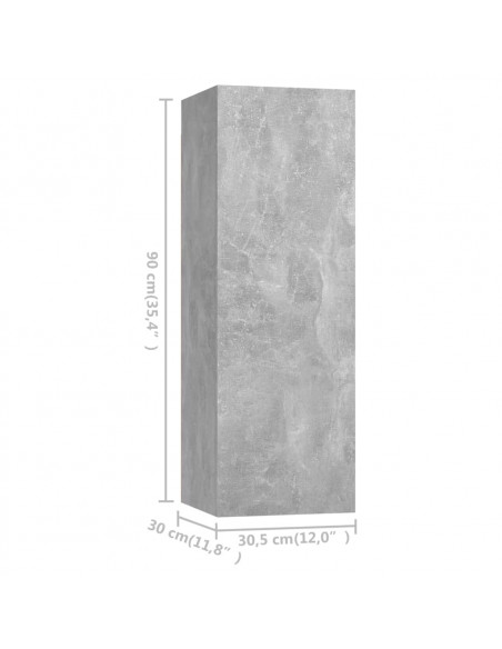 Mobili TV 4 pz Grigio Cemento 30,5x30x90cm in Legno Multistrato