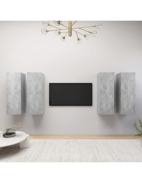 Mobili TV 4 pz Grigio Cemento 30,5x30x90cm in Legno Multistrato