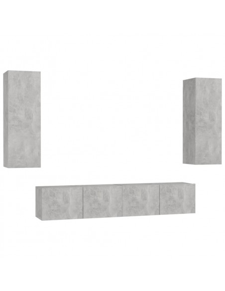 Set di Mobili Porta TV 4 pz Grigio Cemento in Legno Multistrato