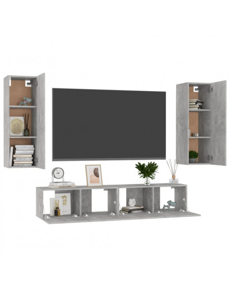 Set di Mobili Porta TV 4 pz Grigio Cemento in Legno Multistrato