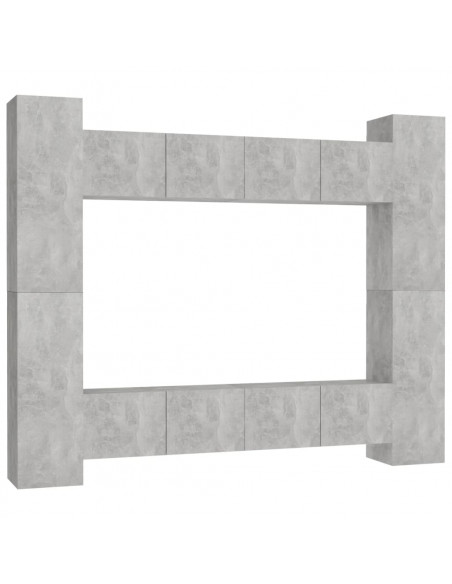 Set di Mobili Porta TV 8 pz Grigio Cemento in Legno Multistrato