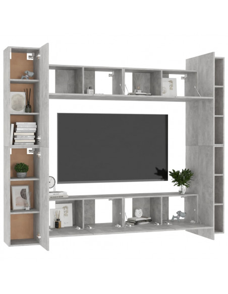 Set di Mobili Porta TV 8 pz Grigio Cemento in Legno Multistrato