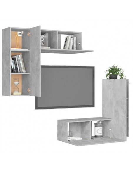Set di Mobili Porta TV 4 pz Grigio Cemento in Legno Multistrato