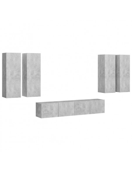 Set di Mobili Porta TV 6 pz Grigio Cemento in Legno Multistrato