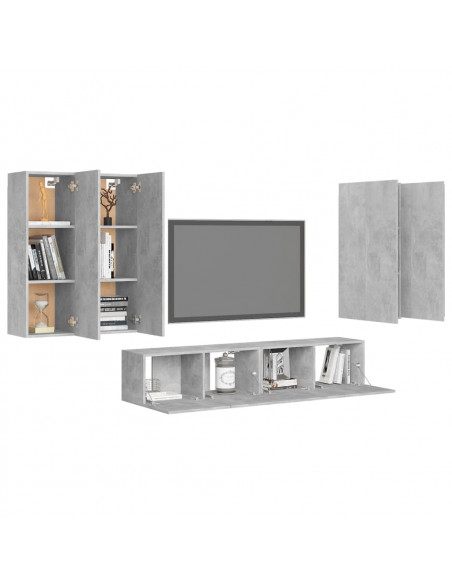 Set di Mobili Porta TV 6 pz Grigio Cemento in Legno Multistrato