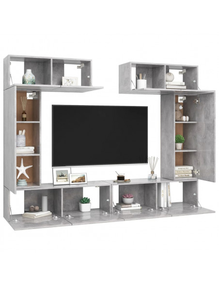 Set di Mobili Porta TV 6 pz Grigio Cemento in Legno Multistrato