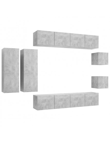Set di Mobili Porta TV 8 pz Grigio Cemento in Legno Multistrato