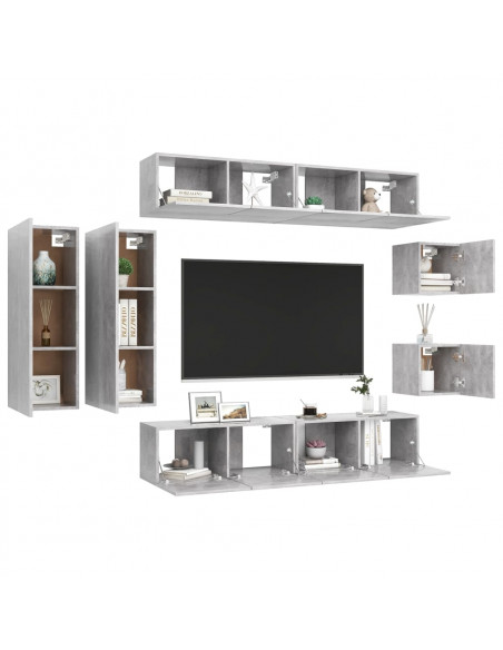Set di Mobili Porta TV 8 pz Grigio Cemento in Legno Multistrato