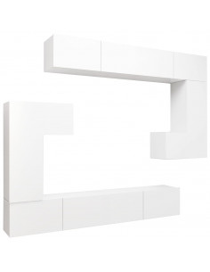 Set Mobili Porta TV 8pz Bianco in Legno Multistrato