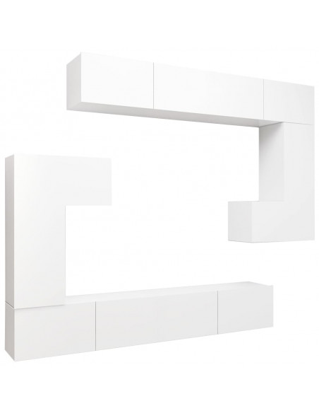 Set Mobili Porta TV 8pz Bianco in Legno Multistrato