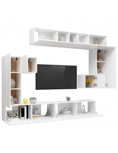 Set Mobili Porta TV 8pz Bianco in Legno Multistrato 2