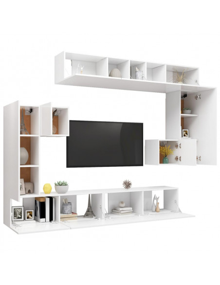 Set Mobili Porta TV 8pz Bianco in Legno Multistrato