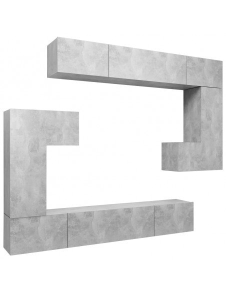 Set Mobili Porta TV 8pz Grigio Cemento in Legno Multistrato