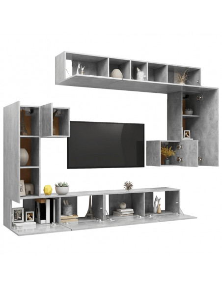 Set Mobili Porta TV 8pz Grigio Cemento in Legno Multistrato