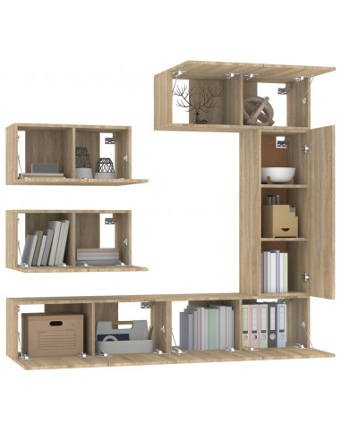 Set di Mobili Porta TV 6 pz Rovere Sonoma in Legno Multistrato