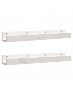 Mensole da Parete 2 pz Bianco 80x12x9cm Legno Massello di Pino