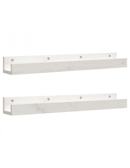 Mensole da Parete 2 pz Bianco 80x12x9cm Legno Massello di Pino