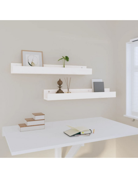 Mensole da Parete 2 pz Bianco 80x12x9cm Legno Massello di Pino