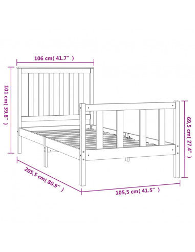 Giroletto con Testiera 100x200 cm Legno Massello di Pino