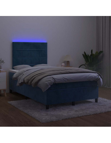 Letto a Molle Materasso e LED Blu Scuro 120x190 cm in Velluto
