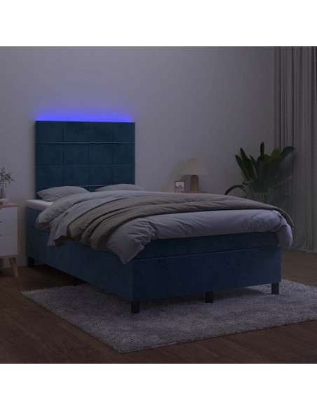 Letto a Molle Materasso e LED Blu Scuro 120x190 cm in Velluto