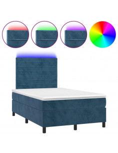 Letto a Molle Materasso e LED Blu Scuro 120x190 cm in Velluto
