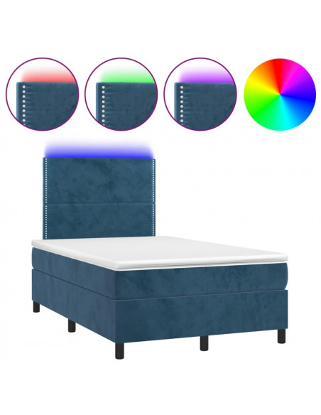 Letto a Molle Materasso e LED Blu Scuro 120x190 cm in Velluto