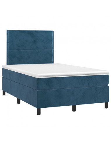 Letto a Molle Materasso e LED Blu Scuro 120x190 cm in Velluto