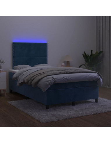 Letto a Molle Materasso e LED Blu Scuro 120x190 cm in Velluto