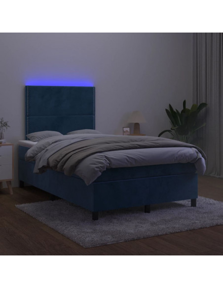Letto a Molle Materasso e LED Blu Scuro 120x190 cm in Velluto