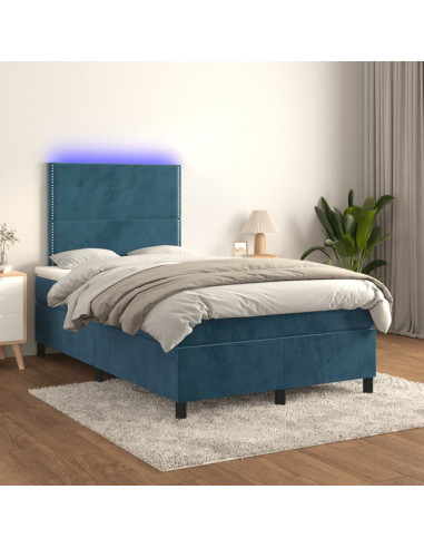Letto a Molle Materasso e LED Blu Scuro 120x190 cm in Velluto