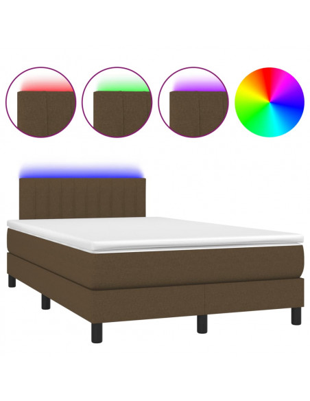 Letto a Molle Materasso e LED MarroneScuro 120x190cm in Tessuto