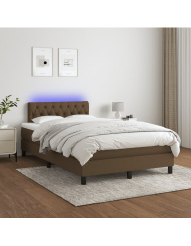 Letto a Molle Materasso e LED MarroneScuro 120x190cm in Tessuto