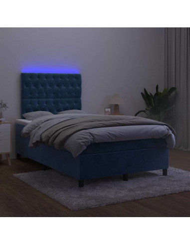 Letto a Molle Materasso e LED Blu Scuro 120x190 cm in Velluto