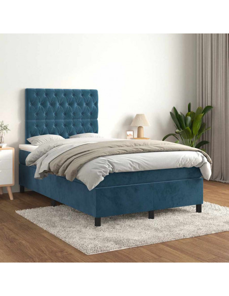Giroletto a Molle con Materasso Blu Scuro 120x190 cm in Velluto