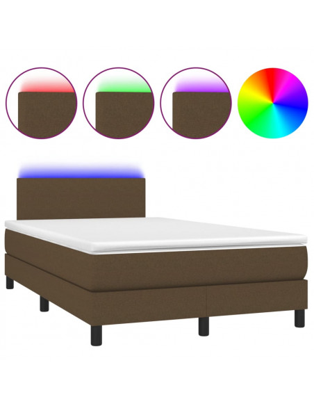Letto a Molle Materasso e LED MarroneScuro 120x190cm in Tessuto