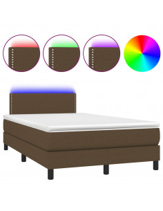 Letto a Molle Materasso e LED MarroneScuro 120x190cm in Tessuto