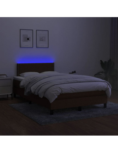 Letto a Molle Materasso e LED MarroneScuro 120x190cm in Tessuto