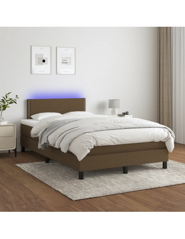 Letto a Molle Materasso e LED MarroneScuro 120x190cm in Tessuto