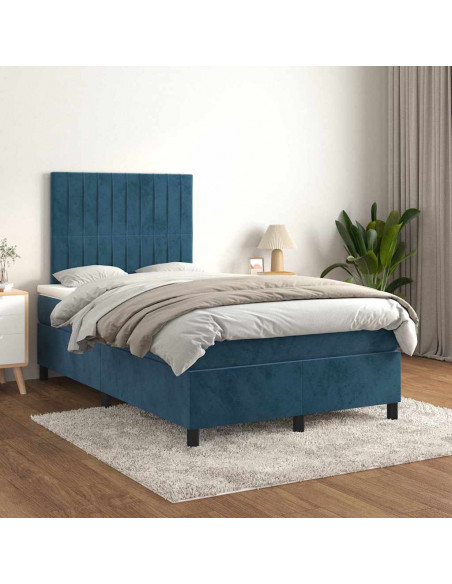 Giroletto a Molle con Materasso Blu Scuro 120x190 cm in Velluto