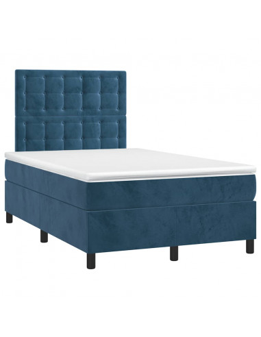Letto a Molle Materasso e LED Blu Scuro 120x190 cm in Velluto
