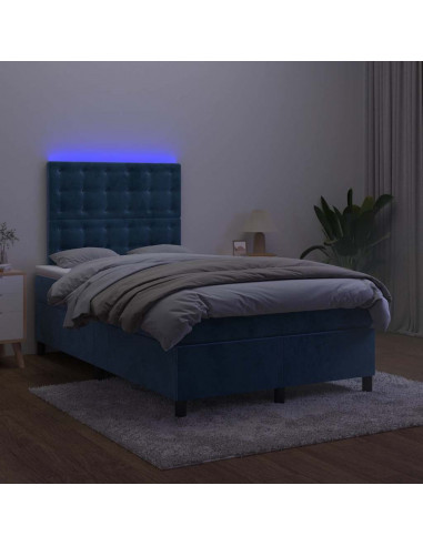 Letto a Molle Materasso e LED Blu Scuro 120x190 cm in Velluto