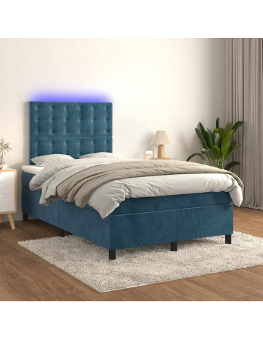 Letto a Molle Materasso e LED Blu Scuro 120x190 cm in Velluto