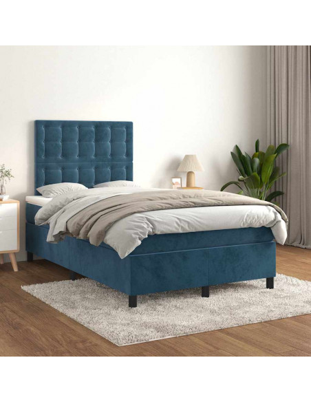 Giroletto a Molle con Materasso Blu Scuro 120x190 cm in Velluto