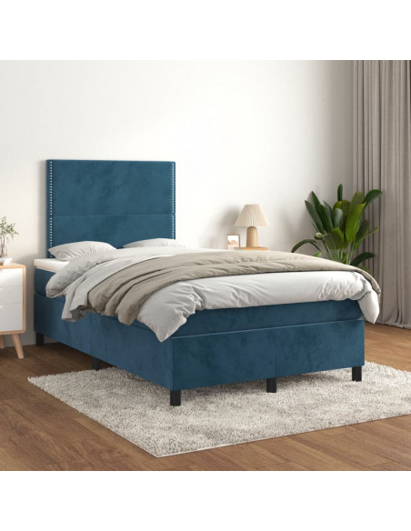 Giroletto a Molle con Materasso Blu Scuro 120x190 cm in Velluto