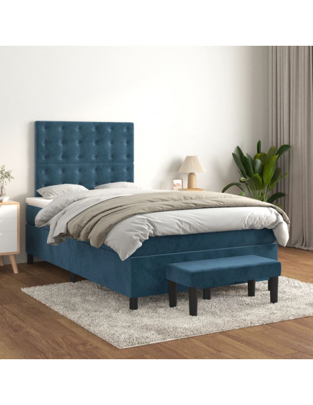 Giroletto a Molle con Materasso Blu Scuro 120x190 cm in Velluto