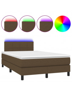 Letto a Molle Materasso e LED MarroneScuro 120x190cm in Tessuto