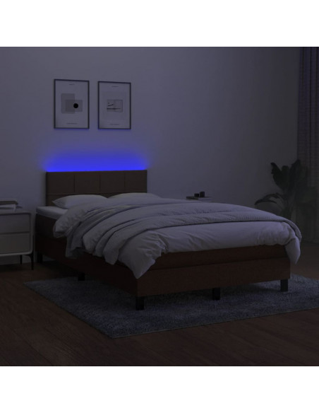 Letto a Molle Materasso e LED MarroneScuro 120x190cm in Tessuto