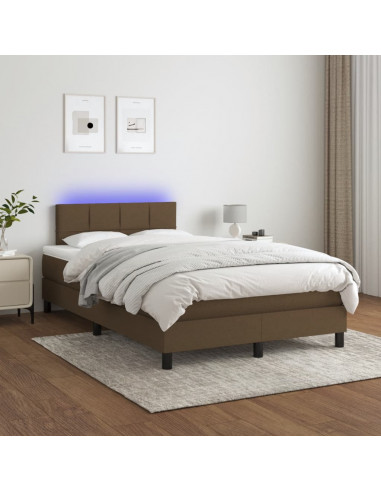 Letto a Molle Materasso e LED MarroneScuro 120x190cm in Tessuto